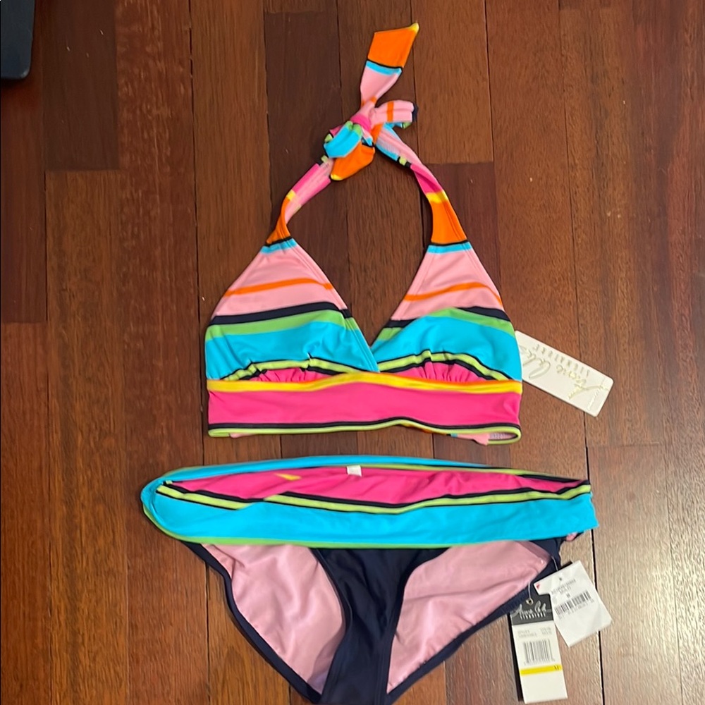 Anne Cole Multicolor Striped Bikini NWT Size Medium